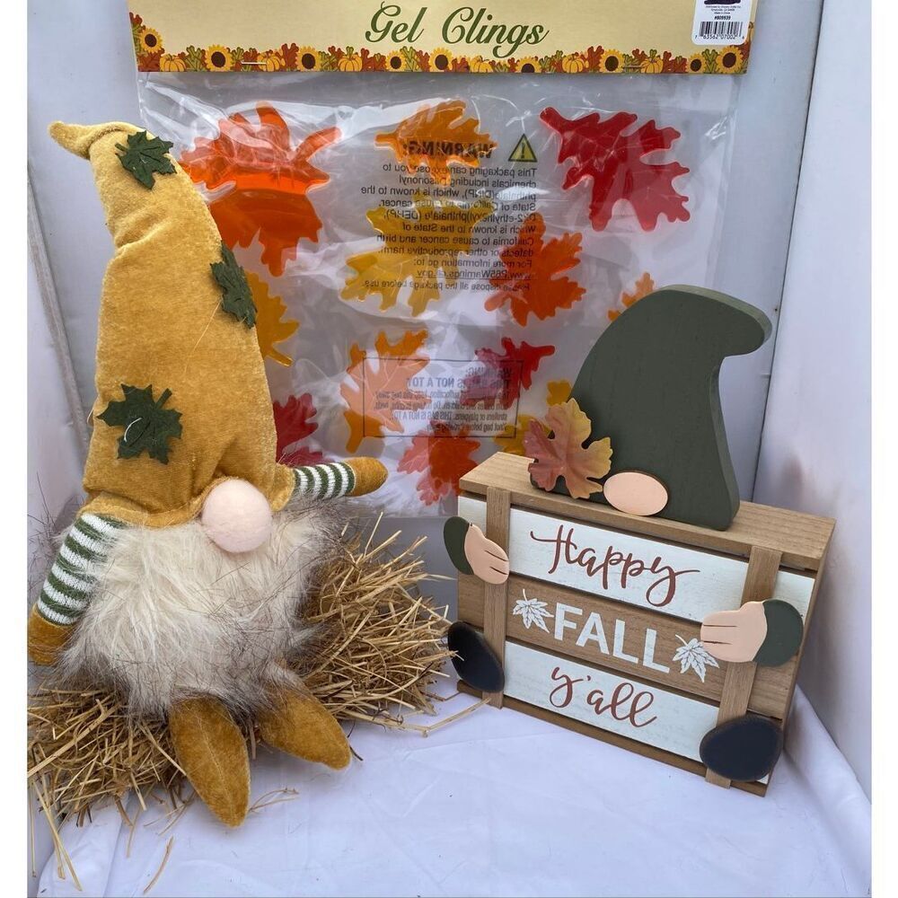 🍁 Fall Harvest Gnome Décor Set with LED Light & Happy Fall Y’all Sign🍁